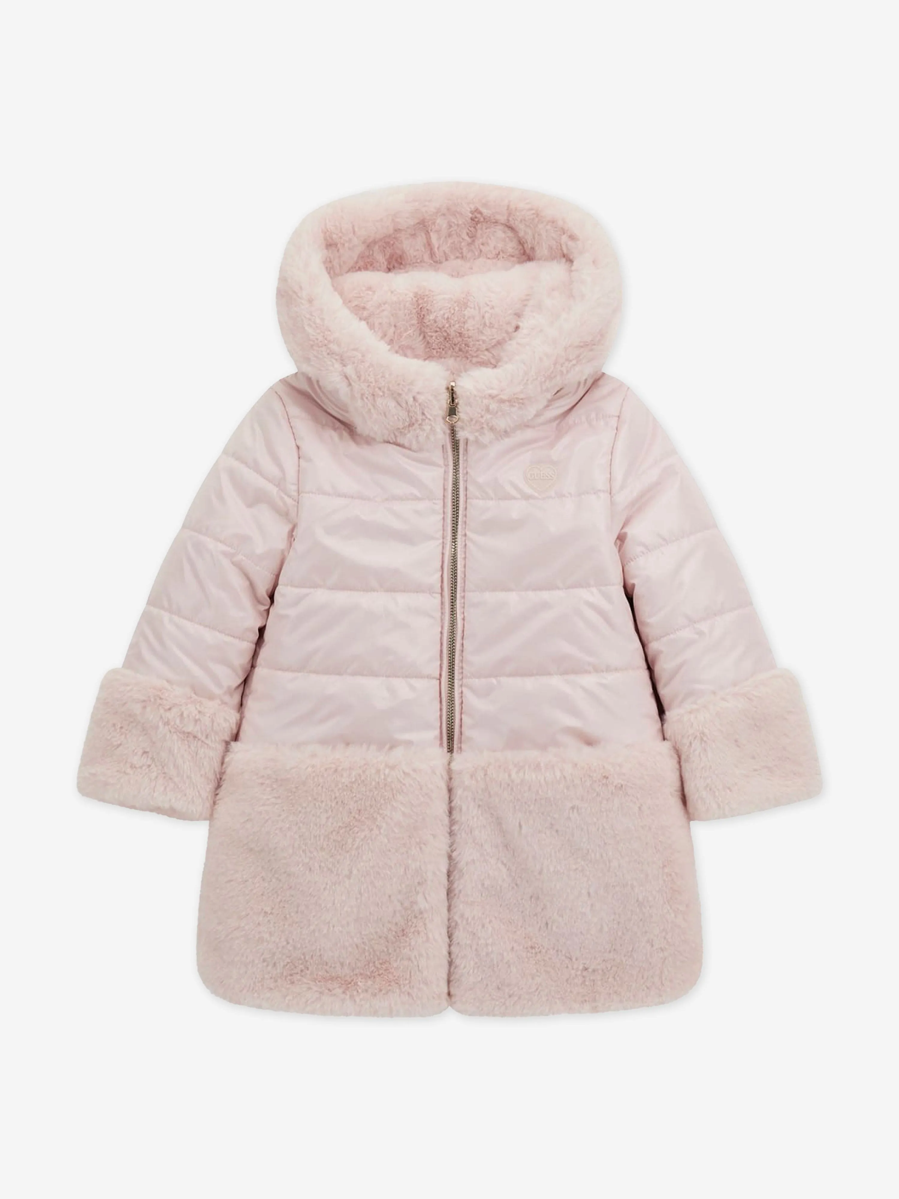 Guess Girls Hooded Reversible Coat in Pink