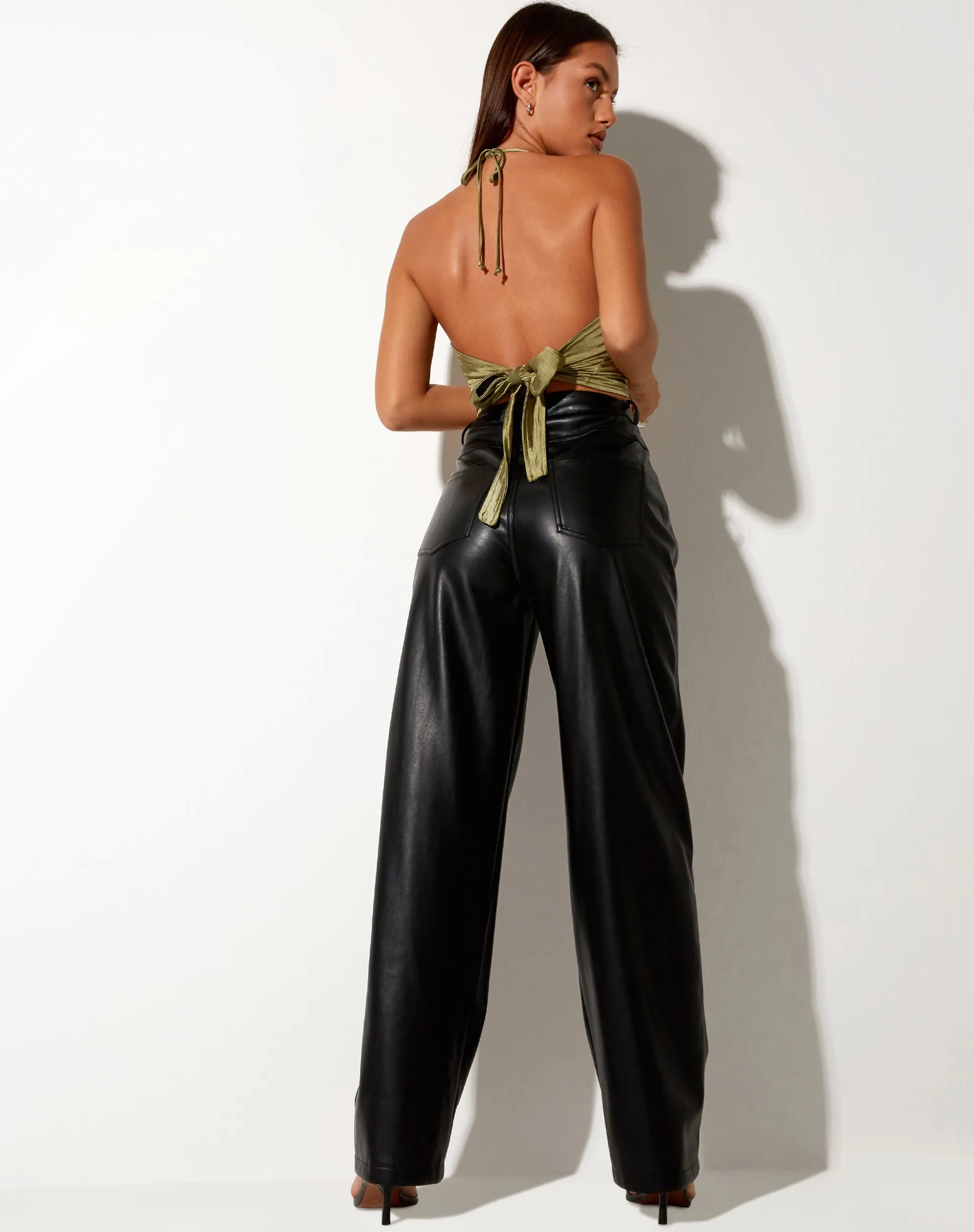 Haltri Crop Top in Satin Olive