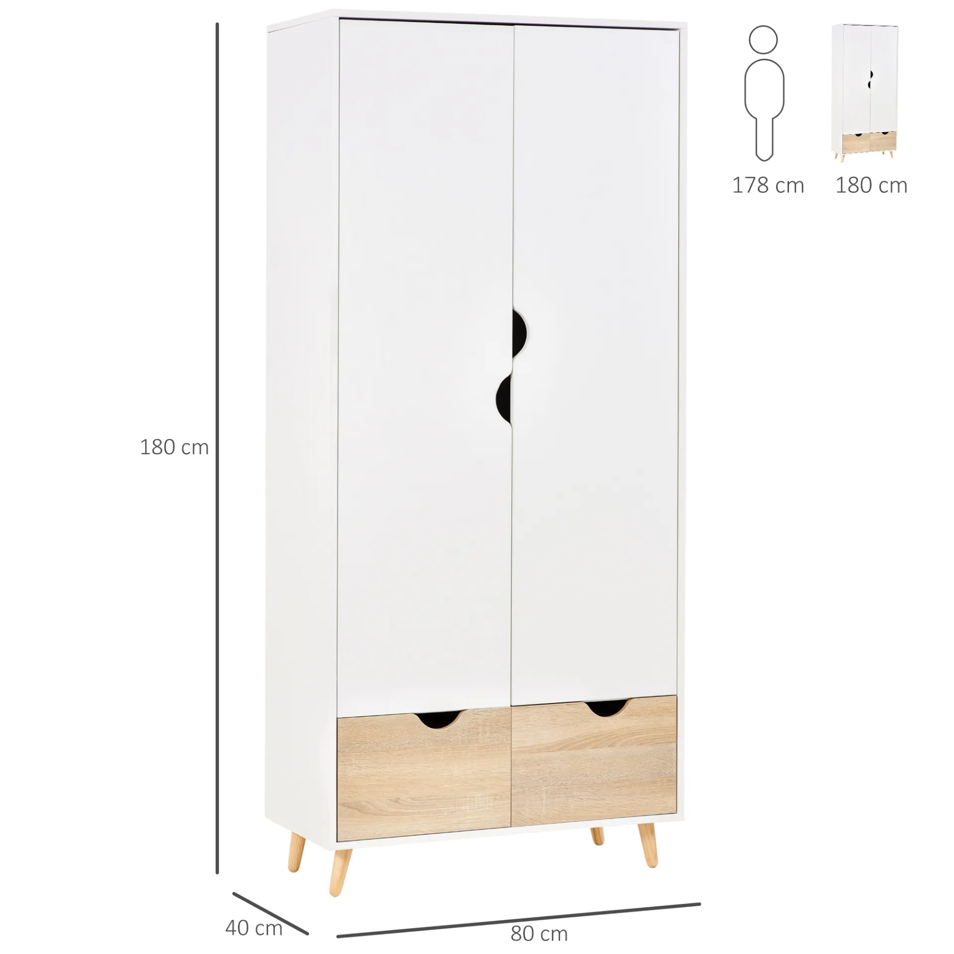 HOMCOM 2-Door Clothes Wardrobe with Rail, Shelf, and 2 Drawers – Elegant White Storage for Dresses, Coats, Shoes & More