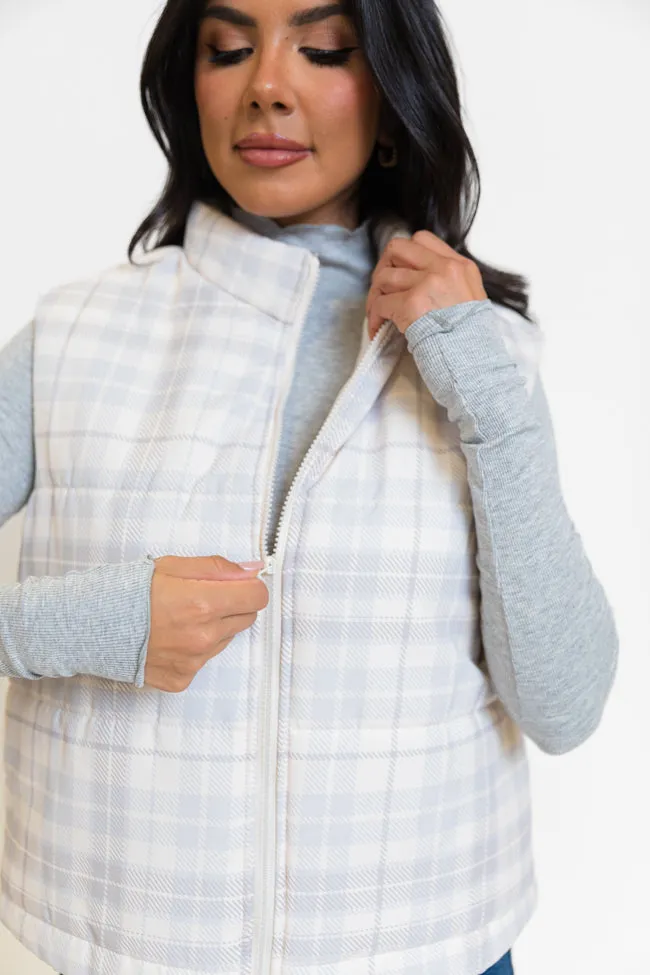 In A Bubble Beige Plaid Puffer Vest SALE