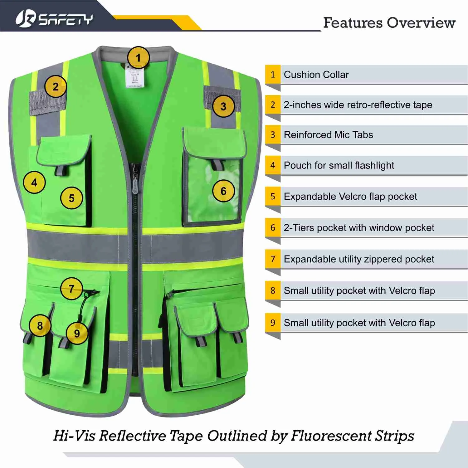 JKSafety 10 Pockets Two-Tone Hi-Vis Reflective Safety Vest (JK089)