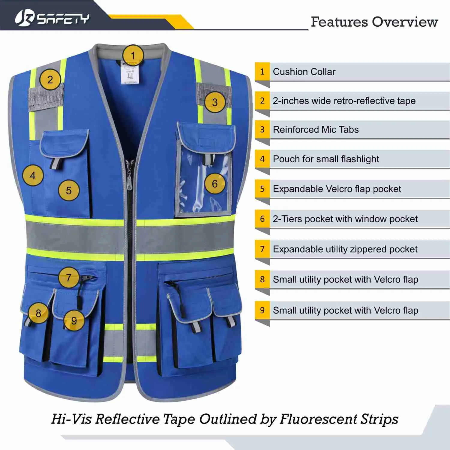 JKSafety 10 Pockets Two-Tone Hi-Vis Reflective Safety Vest (JK089)