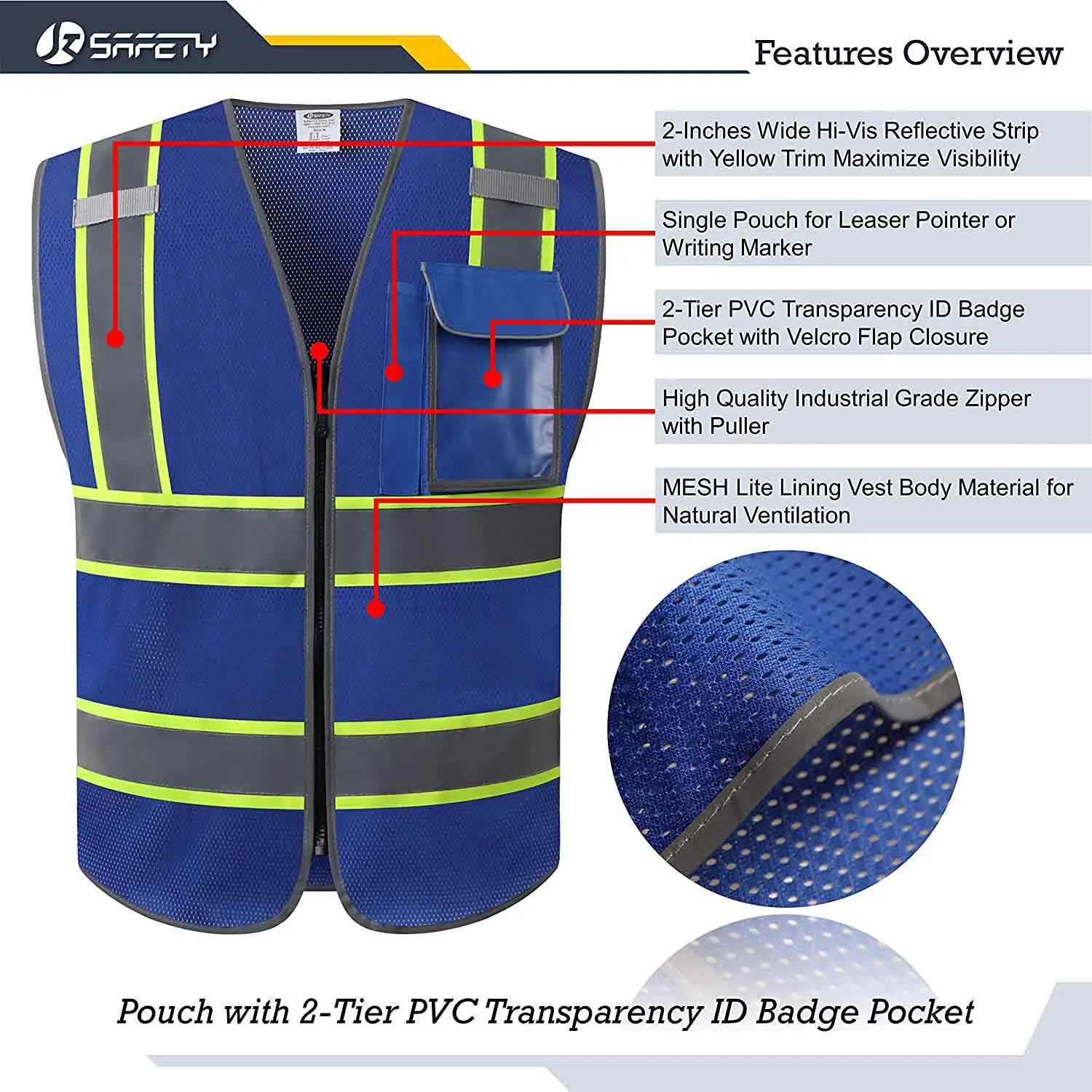 JKSafety 3 Pockets Mesh Two-Tone Hi-Vis Reflective Safety Vest (JK099)