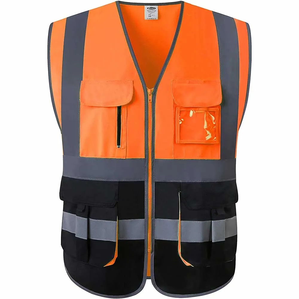 JKSafety 7 Pockets Hi-Vis Reflective Safety Vest, Black Bottom (JK130)