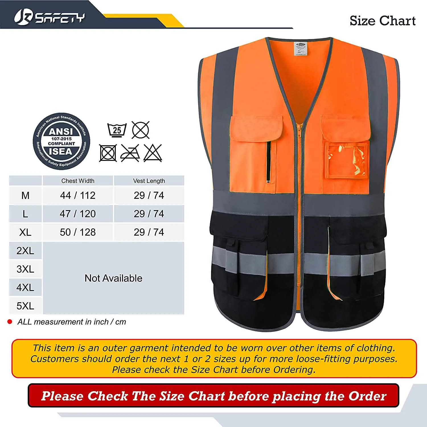 JKSafety 7 Pockets Hi-Vis Reflective Safety Vest, Black Bottom (JK130)