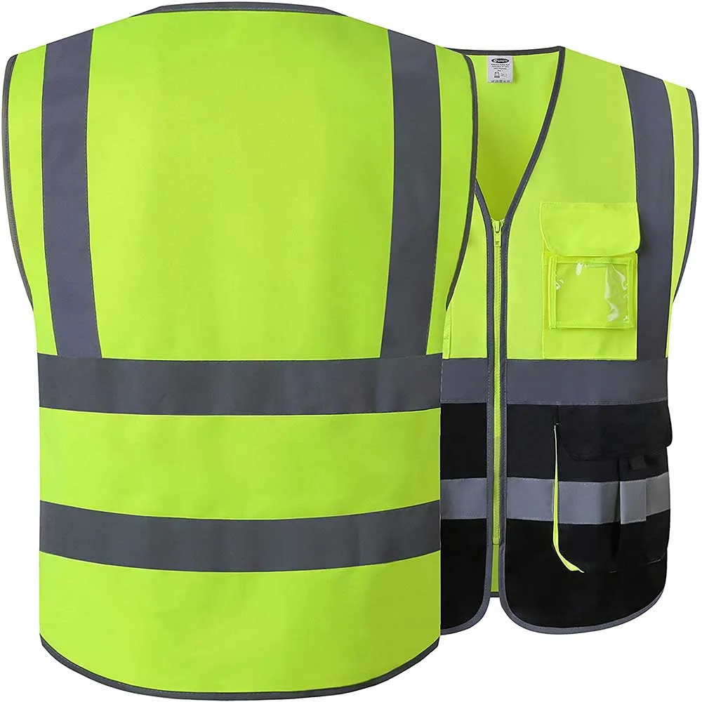 JKSafety 7 Pockets Hi-Vis Reflective Safety Vest, Black Bottom (JK130)