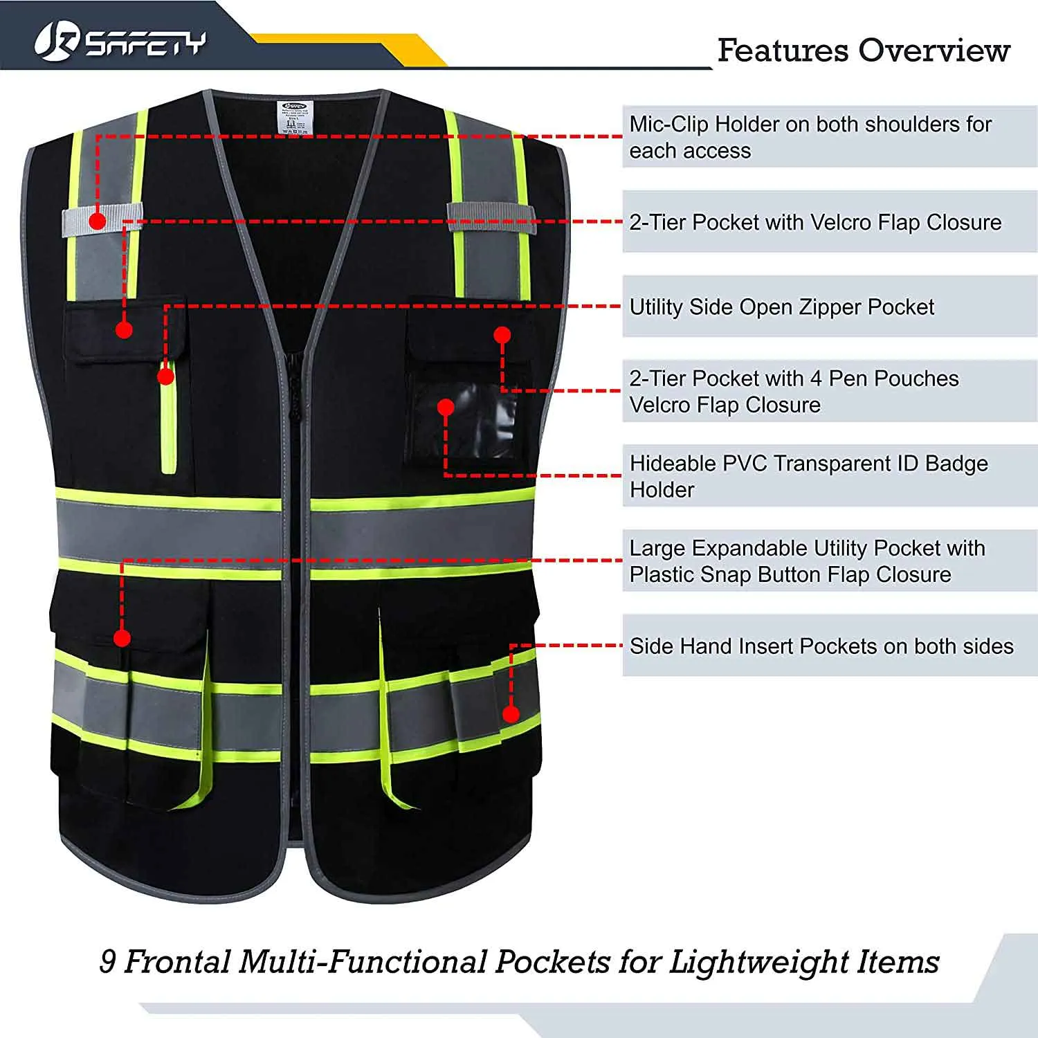 JKSafety 7 Pockets Two-Tone Hi-Vis Reflective Safety Vest (JK130)