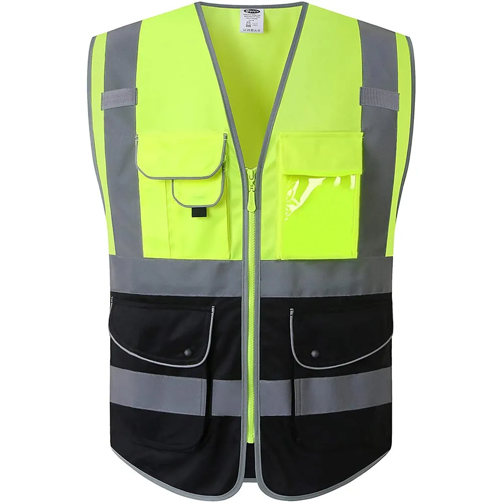 JKSafety 9 Pockets Hi-Vis Reflective Safety Vest, Black Bottom (JK150)