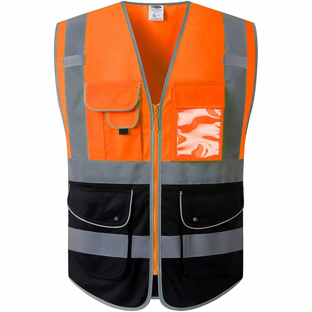 JKSafety 9 Pockets Hi-Vis Reflective Safety Vest, Black Bottom (JK150)