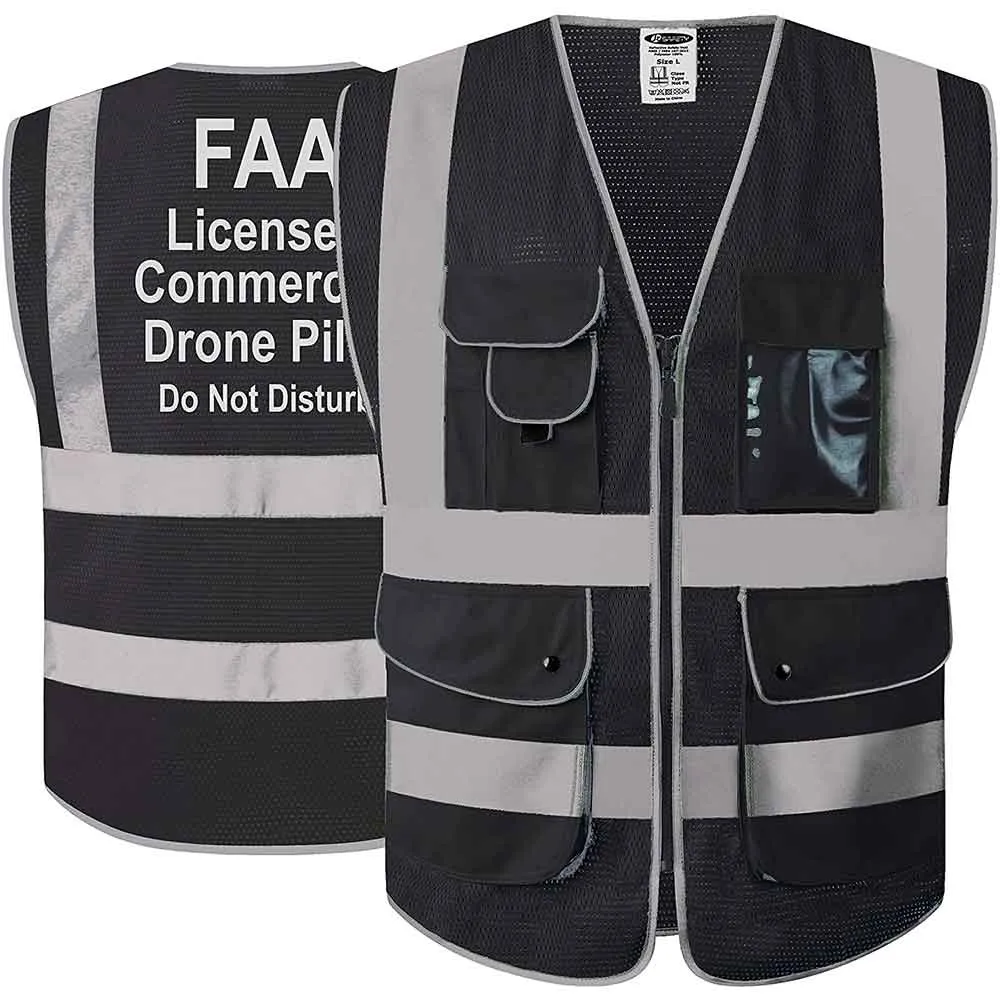 JKSafety 9 Pockets Mesh Hi-Vis Reflective Safety Vest, FAA Drone Pilot (JK210-FAA)