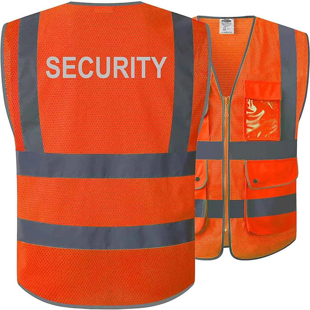 JKSafety 9 Pockets Mesh Hi-Vis Reflective Safety Vest, Security (JK200-SEC)