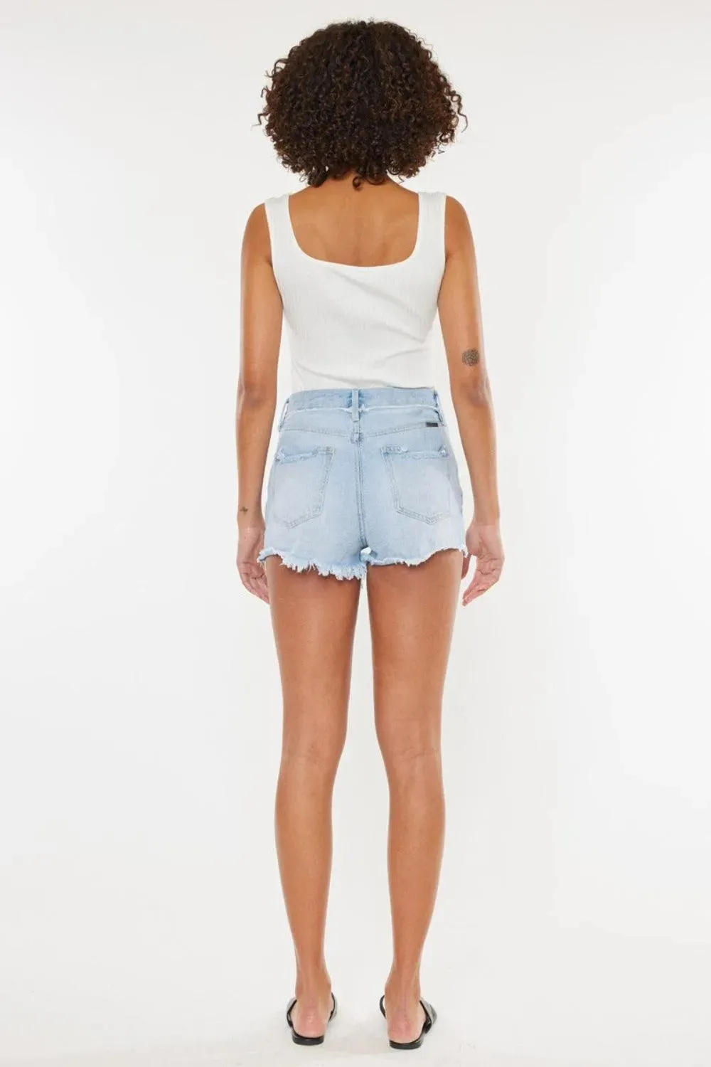 Kancan Distressed Button Fly Medium Denim Shorts