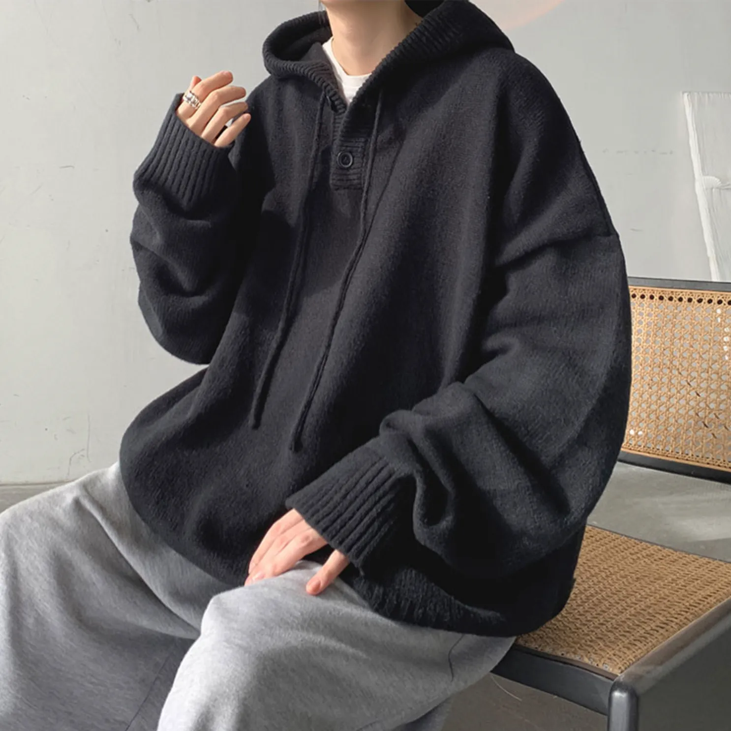 [Korean Style] 2 Colors Oversized Wool Hooded Sweaters