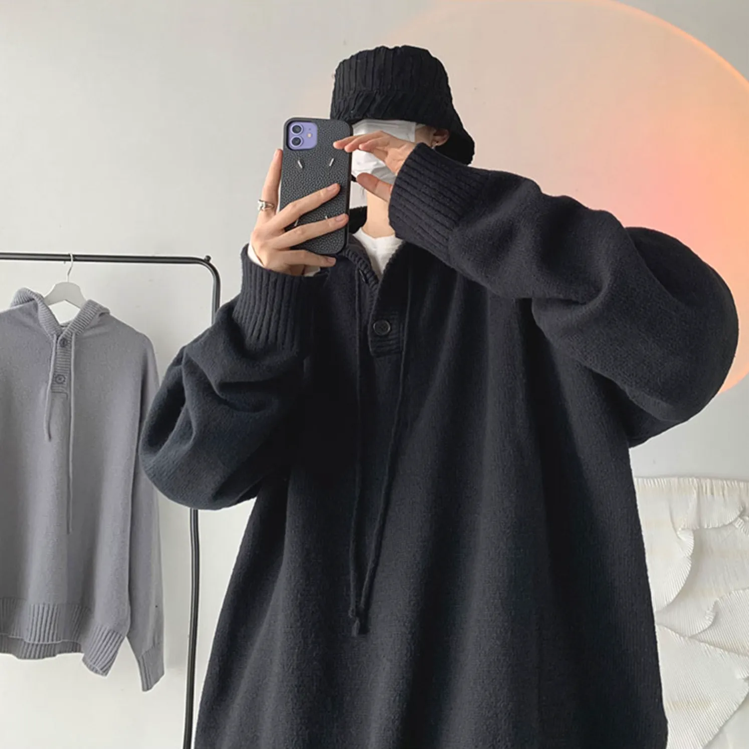 [Korean Style] 2 Colors Oversized Wool Hooded Sweaters