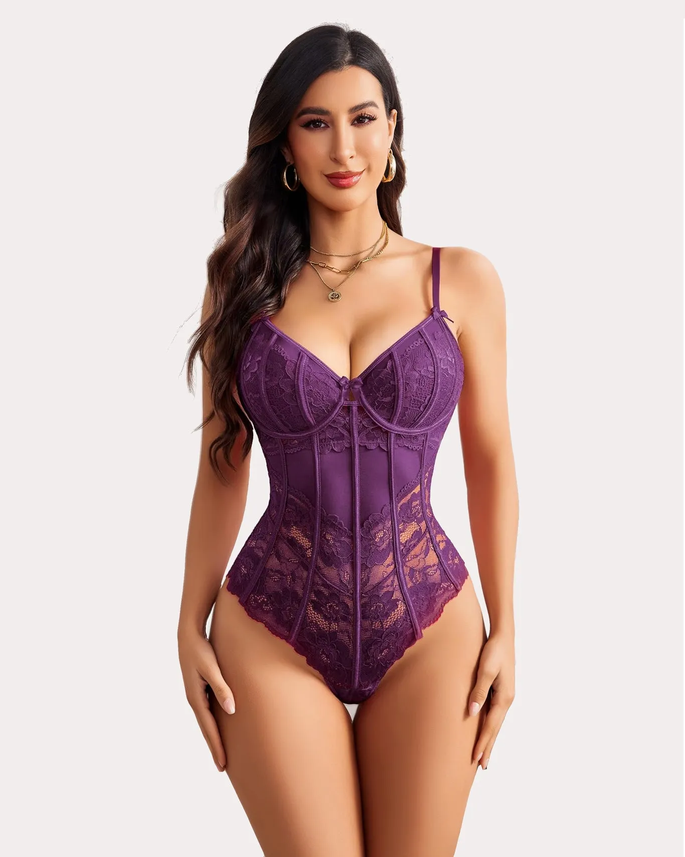 Lace One Piece Underwire V Neck Tops