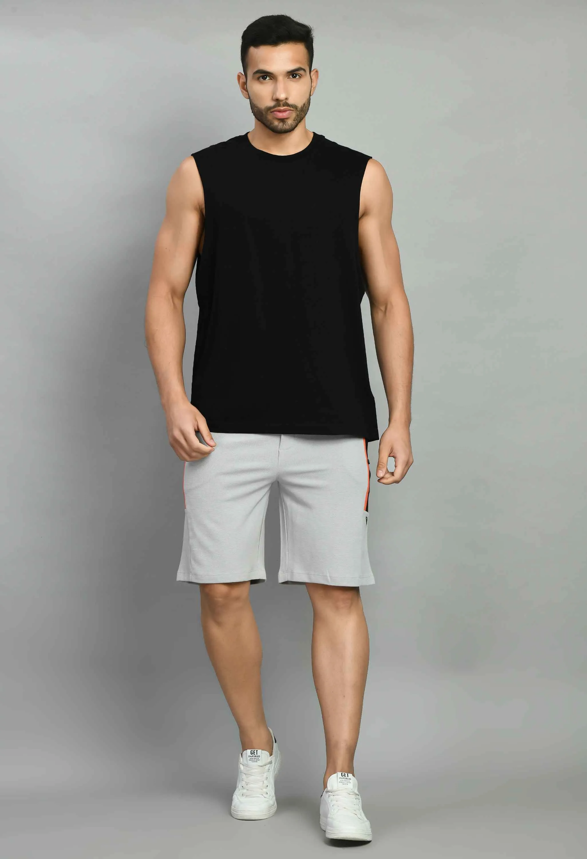 Men's Gray Drawstring Waist Solid Short