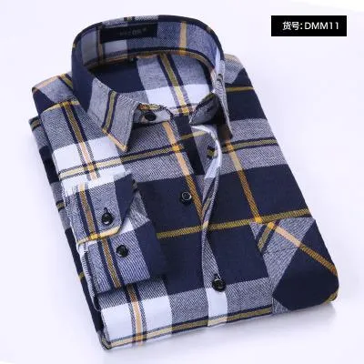 Men's Plaid Cotton Shirt Chest Pocket Smart Casual Classic Contrast Standard-fit Long Sleeve Dress Shirts