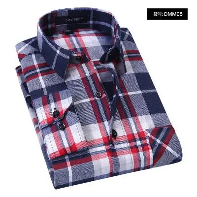 Men's Plaid Cotton Shirt Chest Pocket Smart Casual Classic Contrast Standard-fit Long Sleeve Dress Shirts