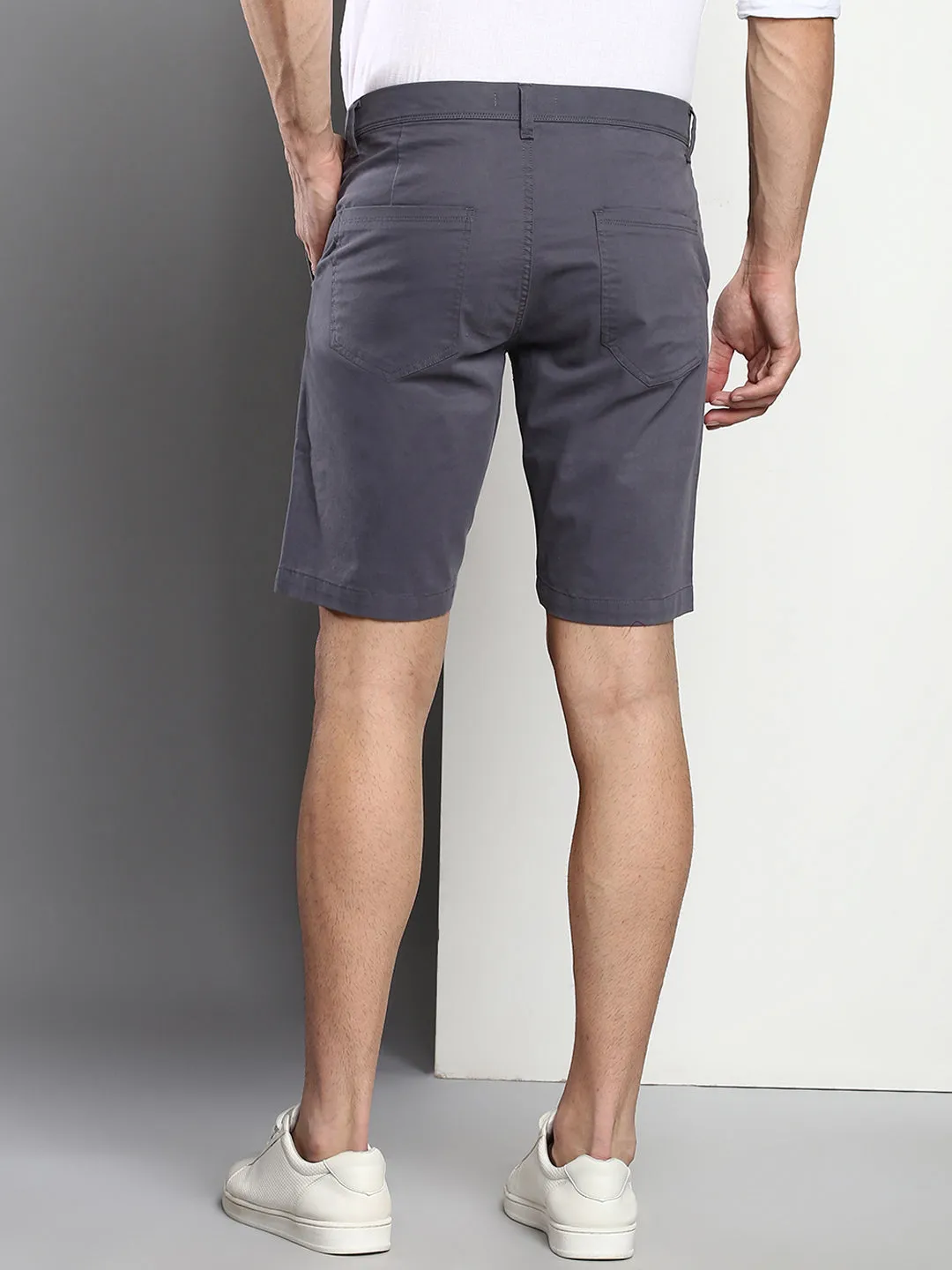 Men's Steel Grey Slim Fit Mid Rise Casual Cotton Shorts