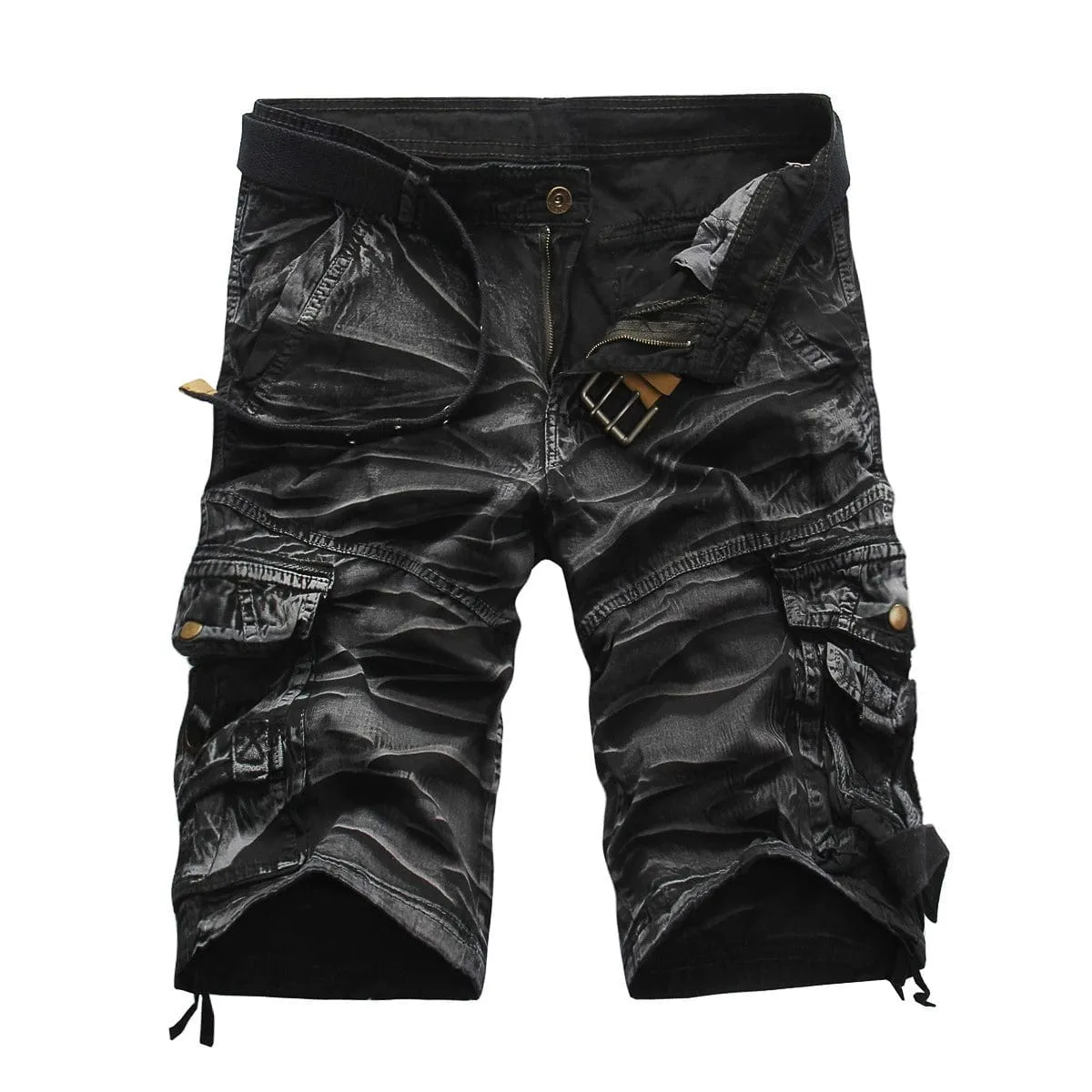 Men's Washed Cotton Cargo Shorts Casual Short Pants for Male