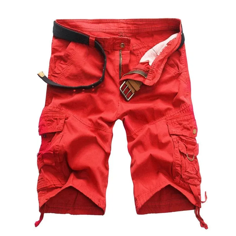 Men's Washed Cotton Cargo Shorts Casual Short Pants for Male