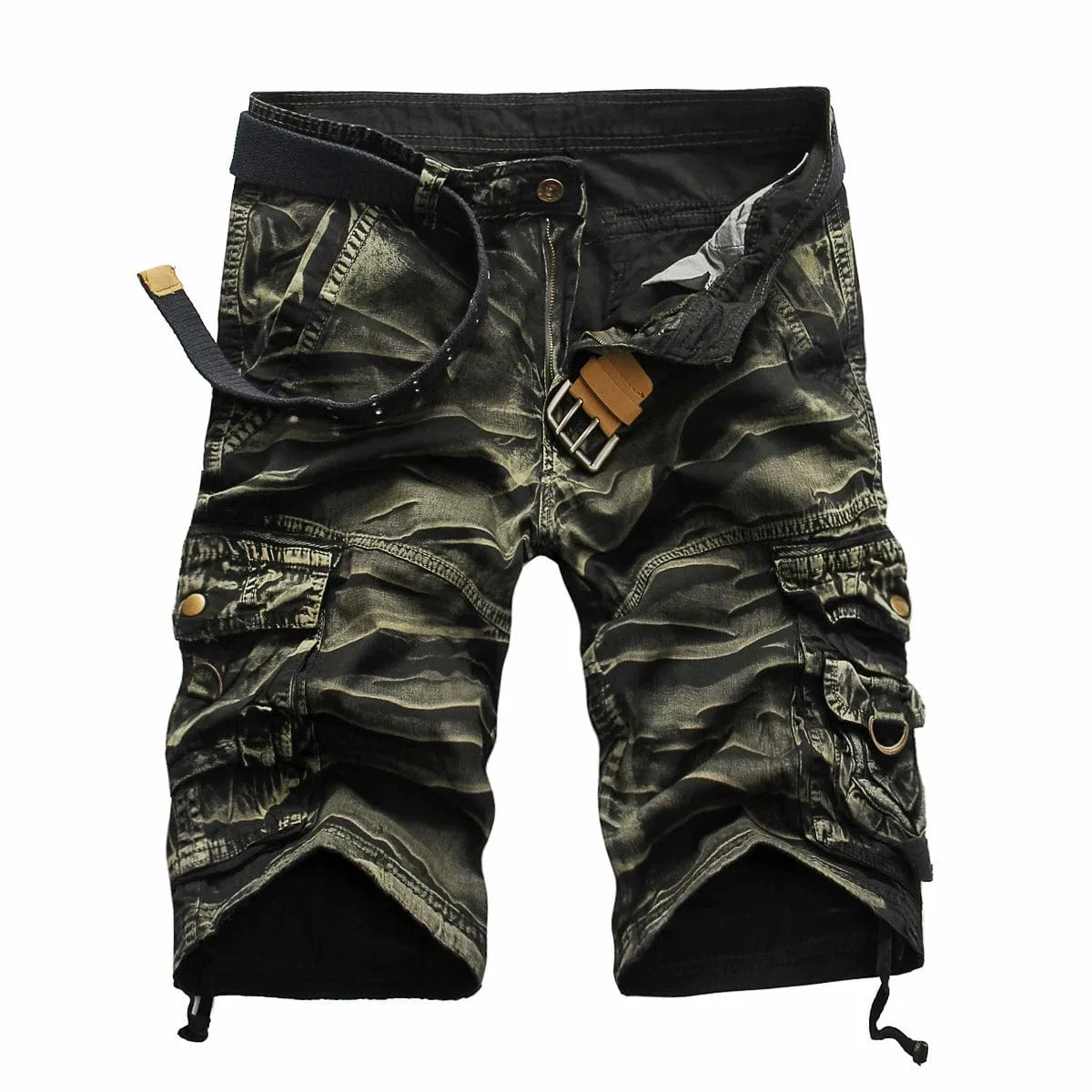 Men's Washed Cotton Cargo Shorts Casual Short Pants for Male