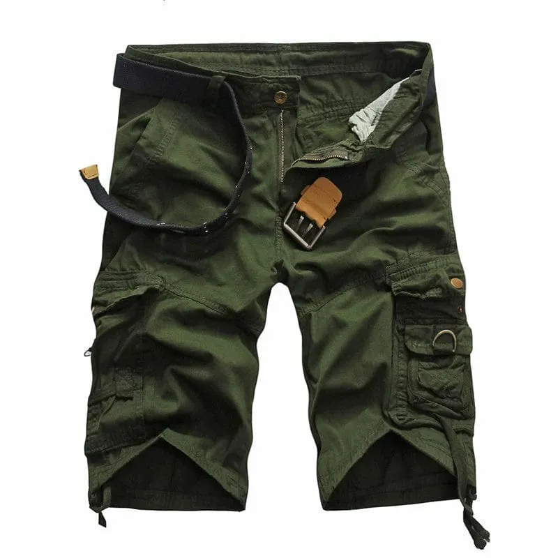 Men's Washed Cotton Cargo Shorts Casual Short Pants for Male