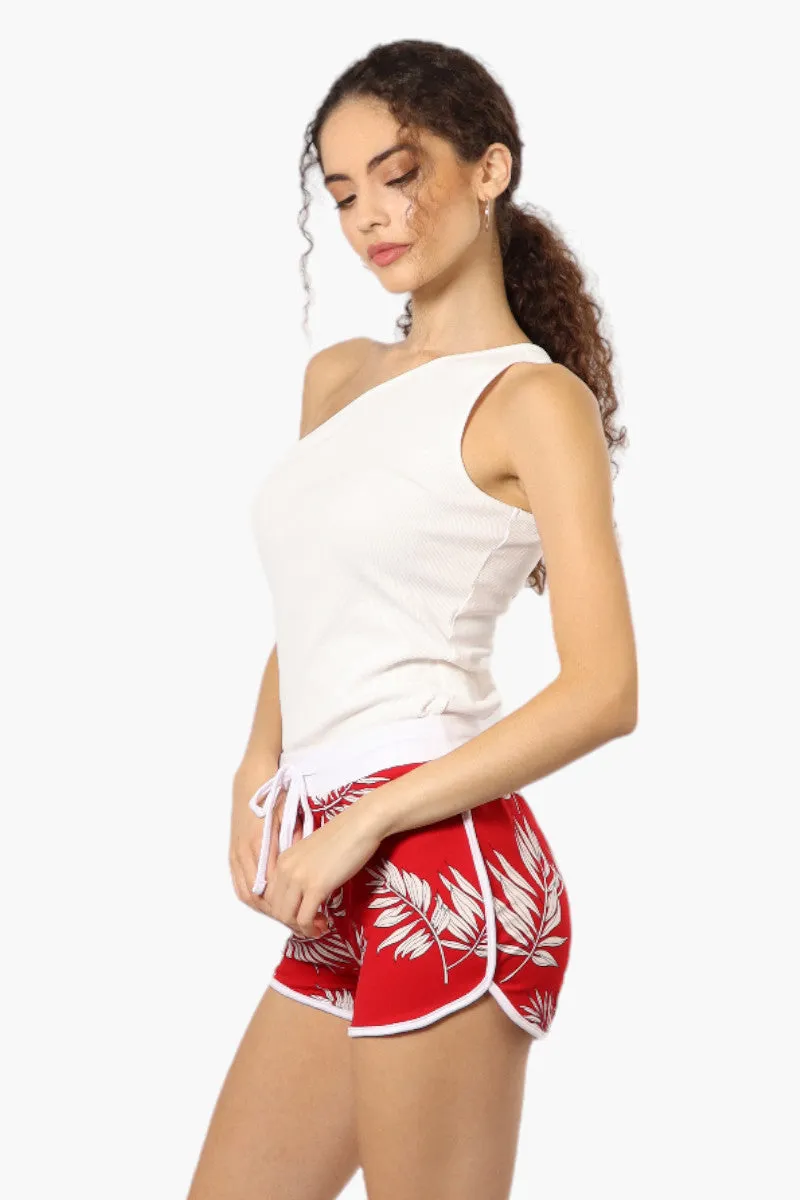 Mikk Leaf Pattern Tie Waist Dolphin Shorts - Red