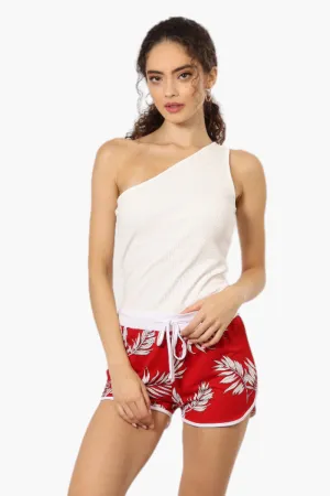 Mikk Leaf Pattern Tie Waist Dolphin Shorts - Red