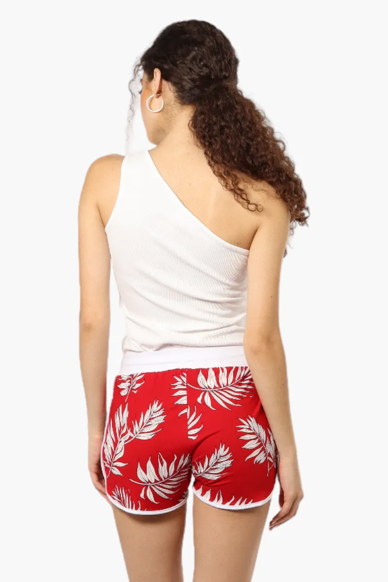 Mikk Leaf Pattern Tie Waist Dolphin Shorts - Red