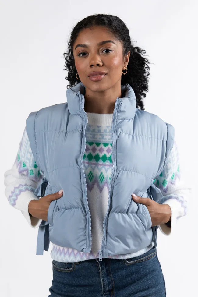 Posh Perfection Baby Blue Bow Side Puffer Vest SALE