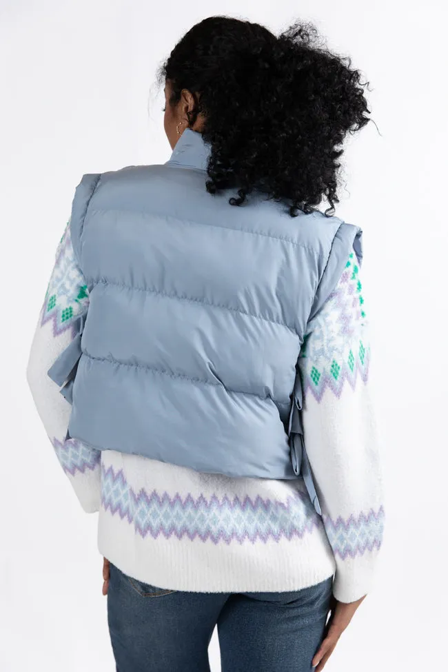 Posh Perfection Baby Blue Bow Side Puffer Vest SALE