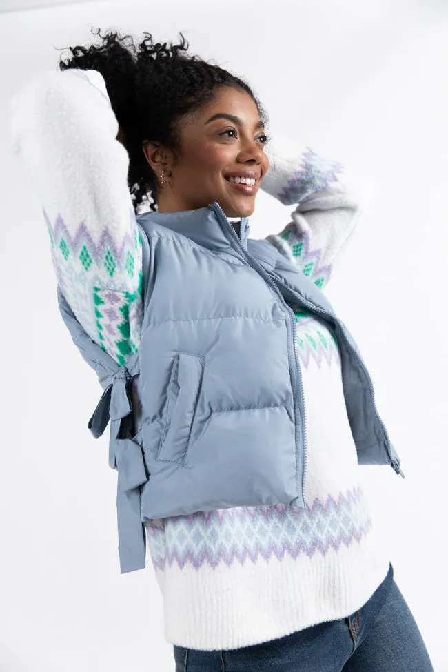 Posh Perfection Baby Blue Bow Side Puffer Vest SALE