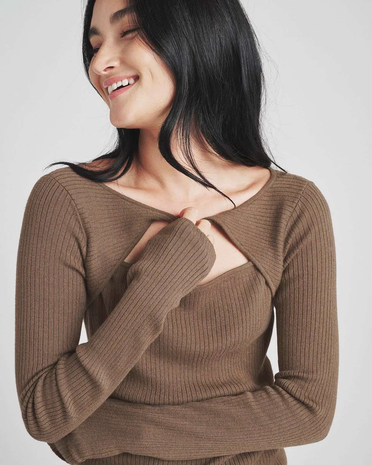 Ribbed Loopknit LYR Twist-Front Top