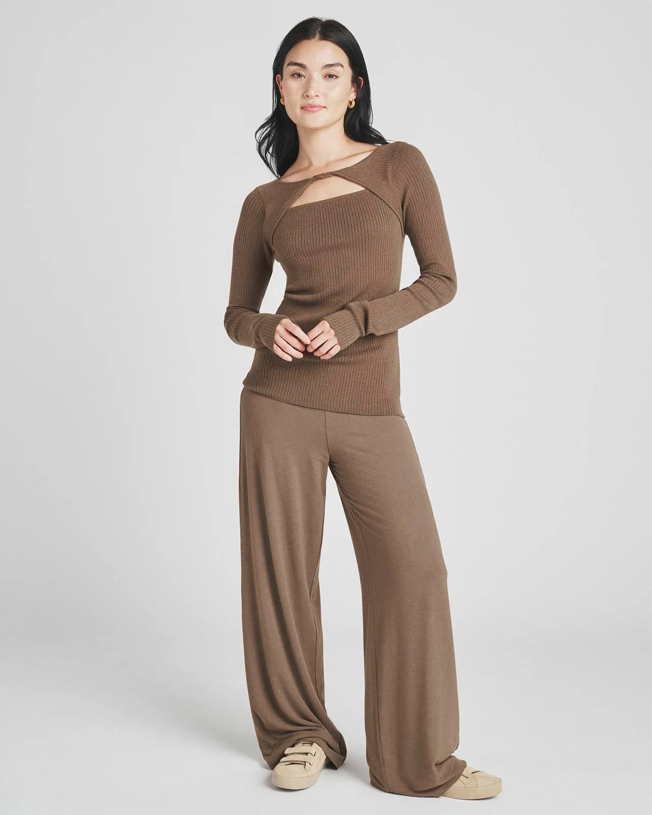 Ribbed Loopknit LYR Twist-Front Top