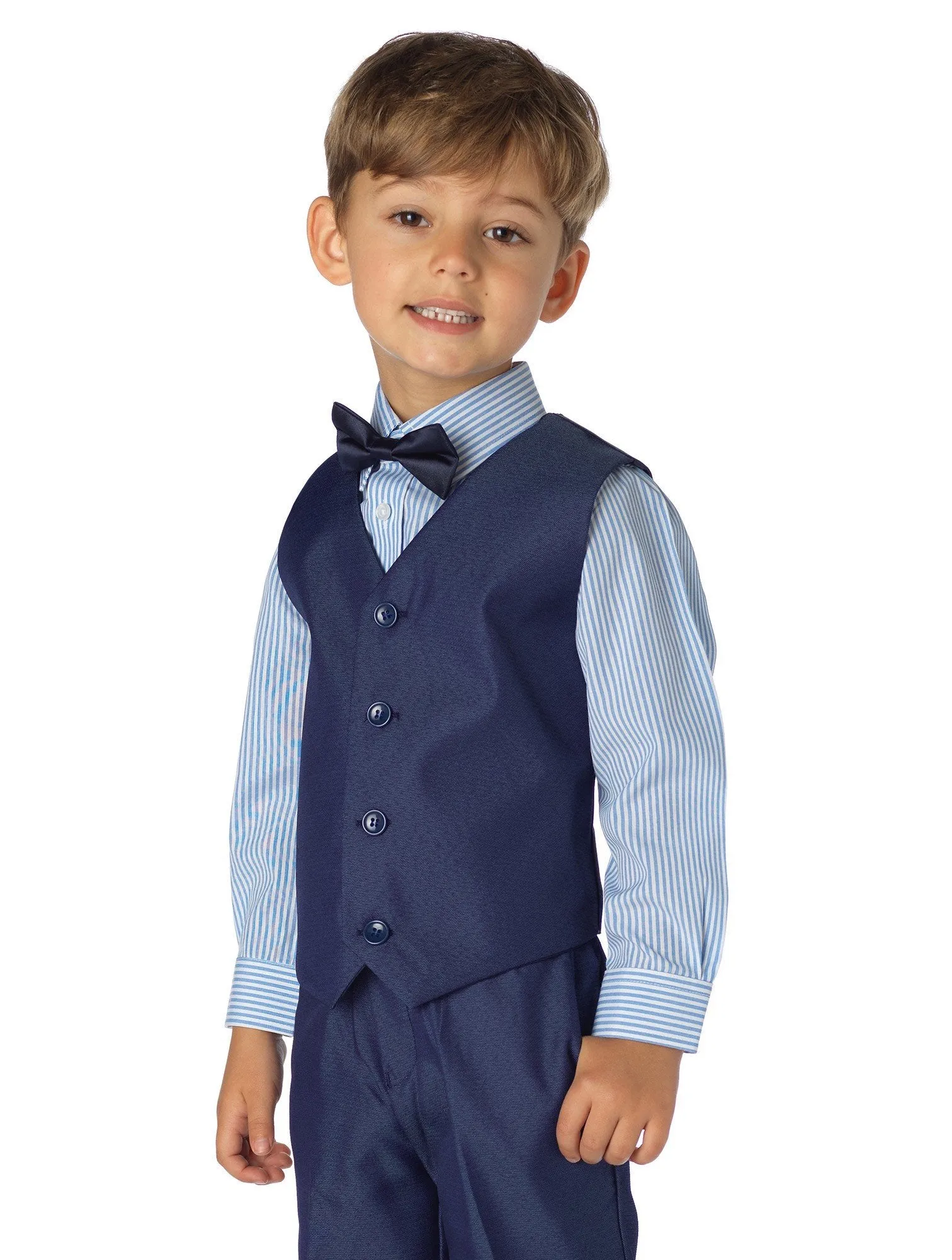 Shinny Penny Boys Blue Page Boy Outfit with Stripe Shirt - 4 Piece