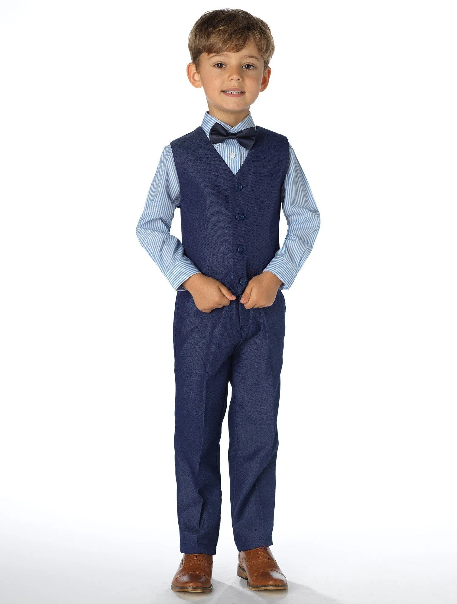 Shinny Penny Boys Blue Page Boy Outfit with Stripe Shirt - 4 Piece