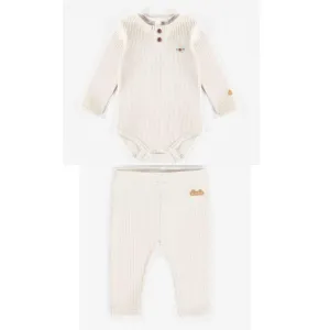 Souris Mini Organic Cotton Henley Collar Bodysuit   Leggings, Cream