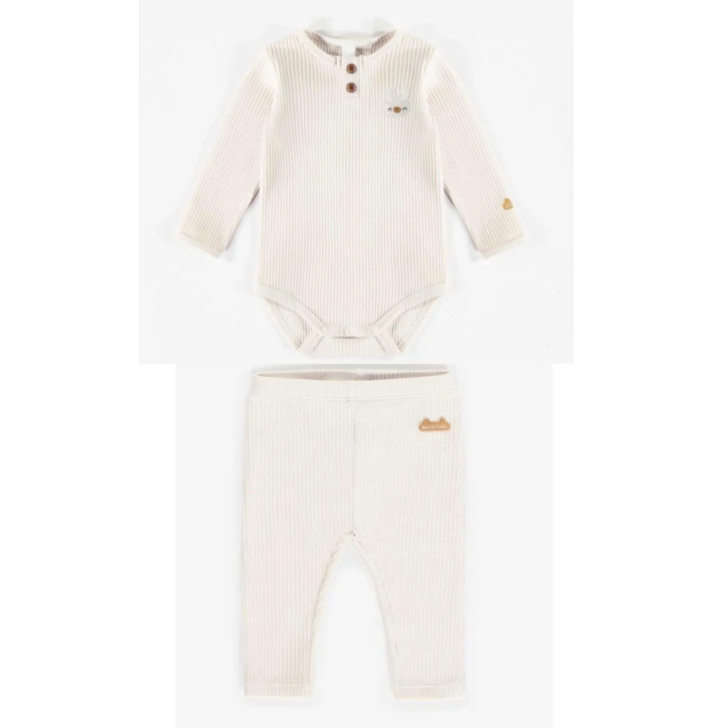 Souris Mini Organic Cotton Henley Collar Bodysuit   Leggings, Cream