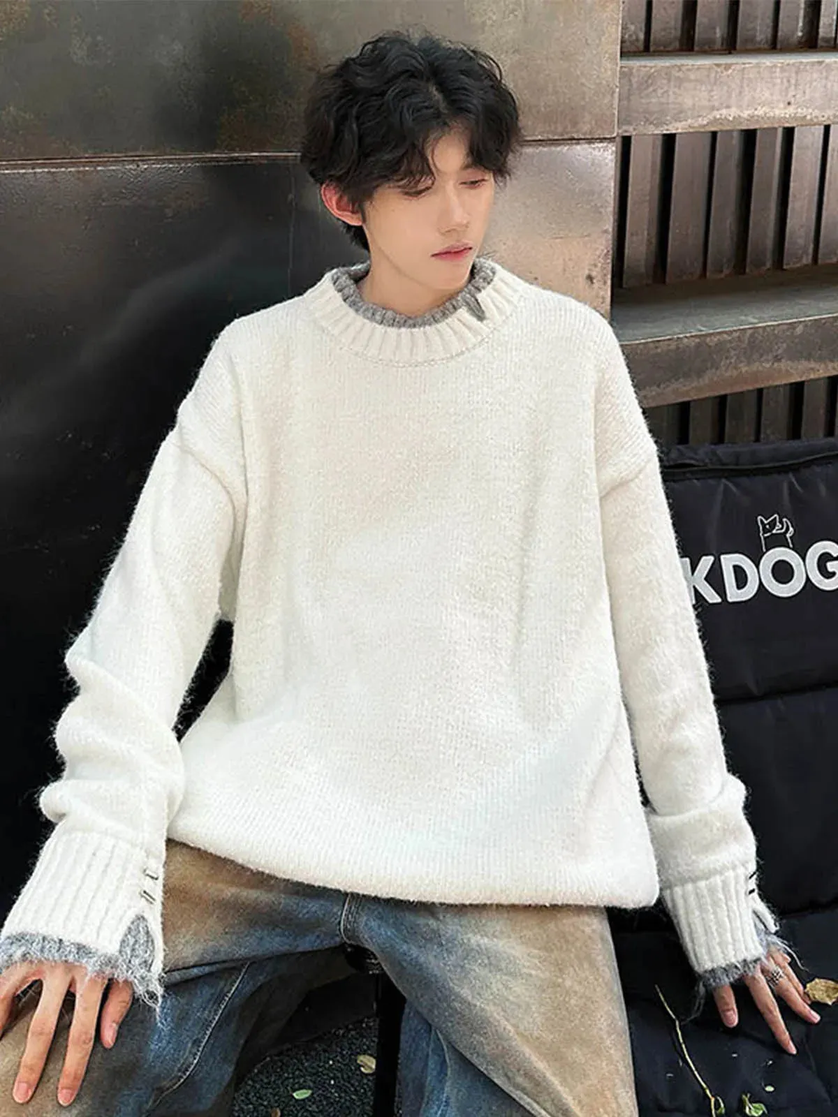 Toleet Y2K Street Style 2024 New Men Autumn Winter Fashion Solid Color Sweaters Tops Men's Round Neck Sports Pullovers Male Long Sleeve Knit Tops S835