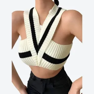 Trendy Ribbed Cross-Front Halter Tops