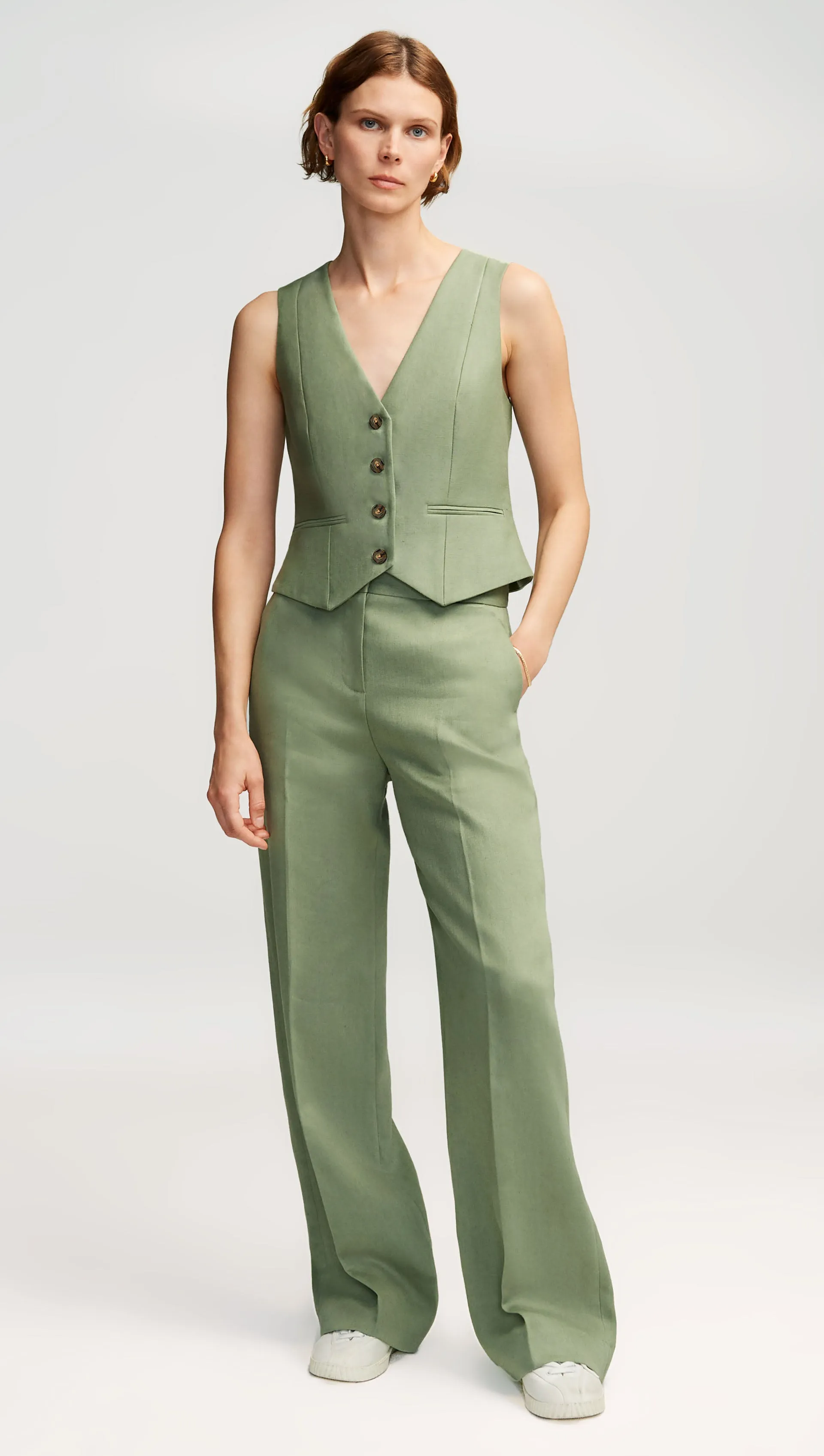 Waistcoat in Linen | Sage