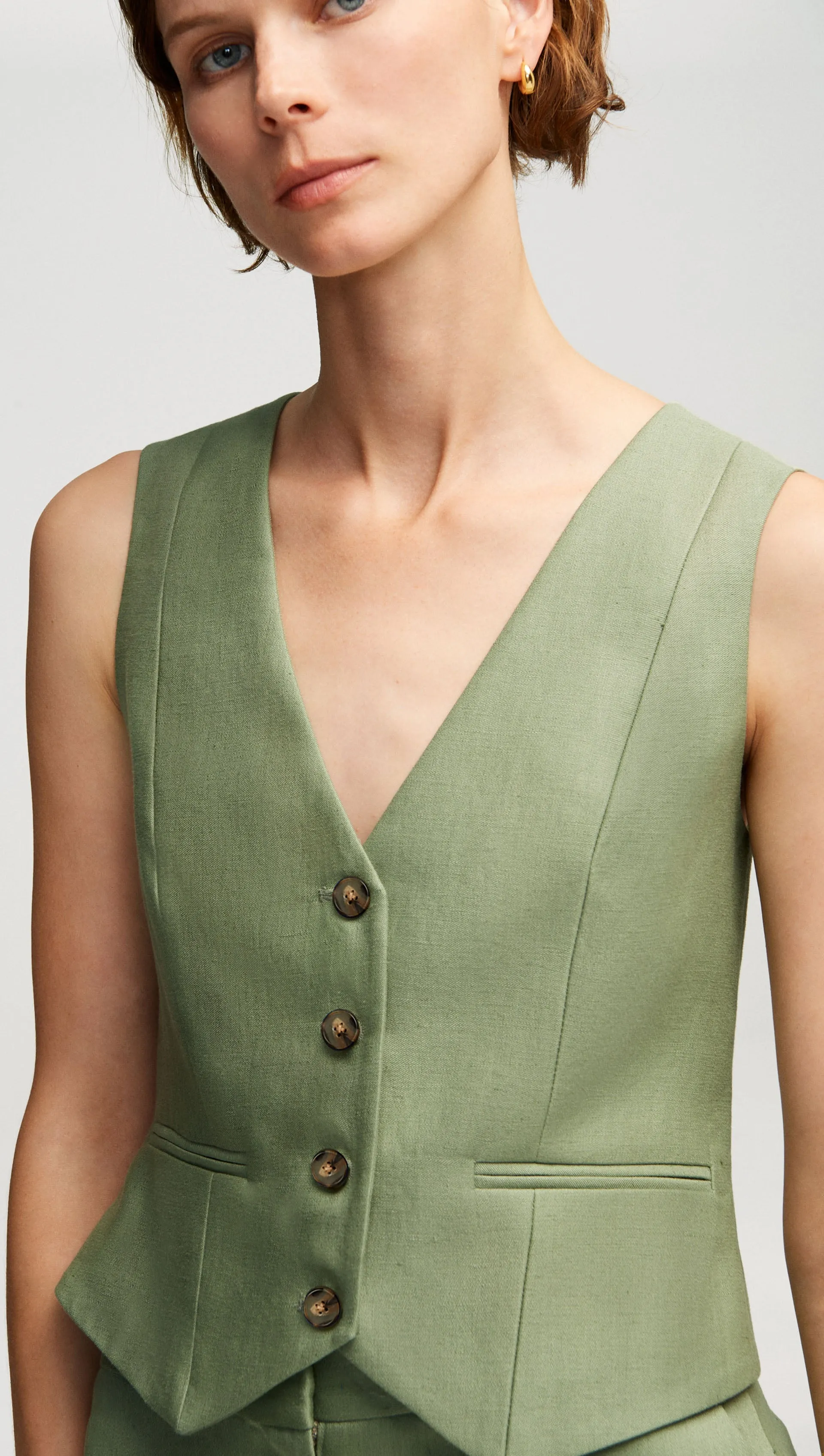 Waistcoat in Linen | Sage