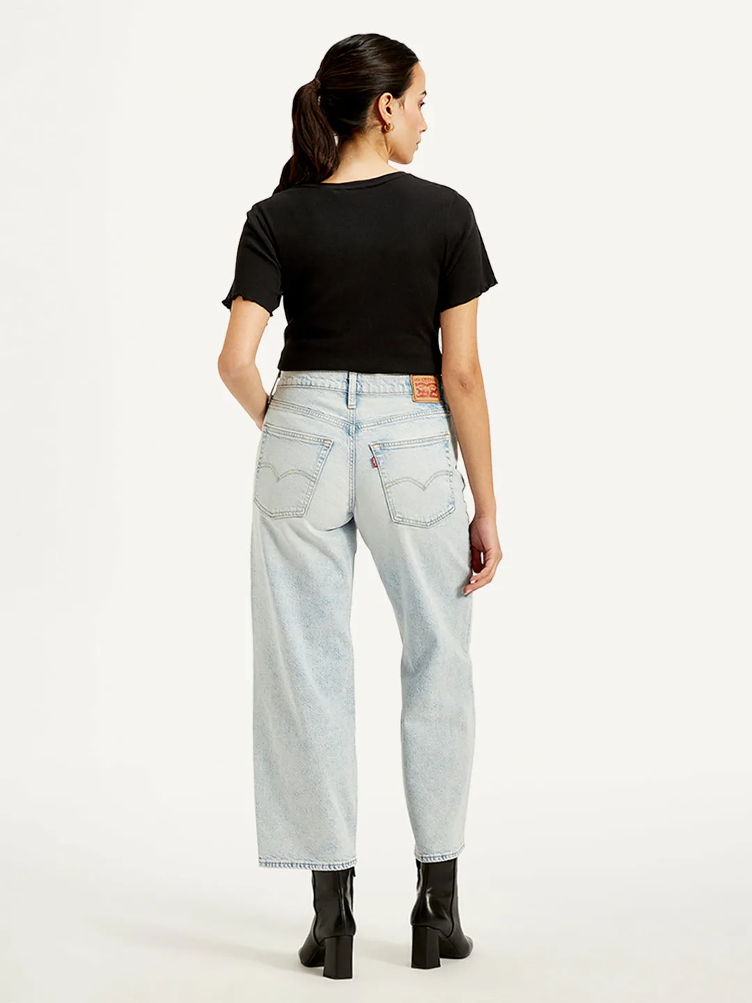 Women's Mid Rise Baggy Dad Light-Blue Jeans