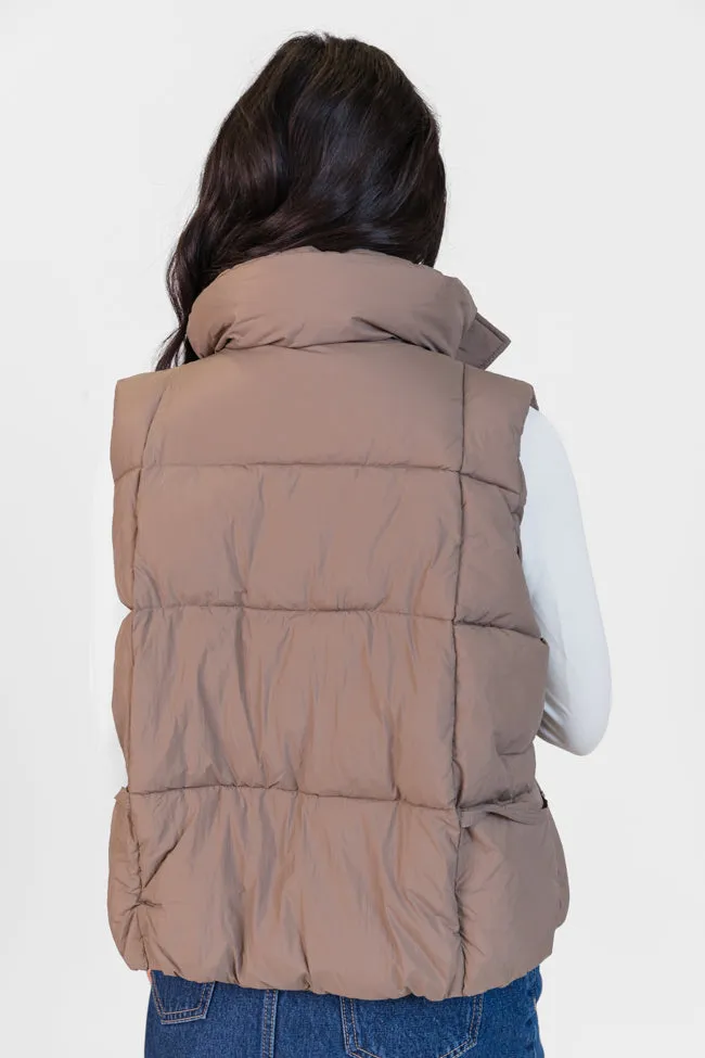 Won Me Over Mushroom Oversized Puffer Vest SALE