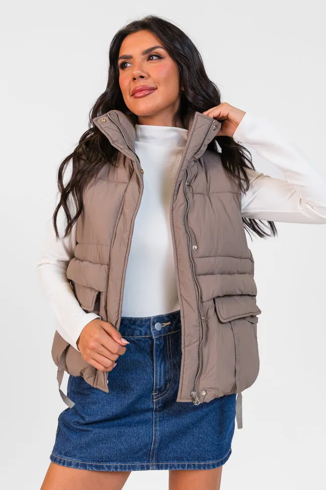 Won Me Over Mushroom Oversized Puffer Vest SALE