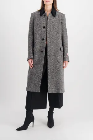 Wool straight coat with velvet collar